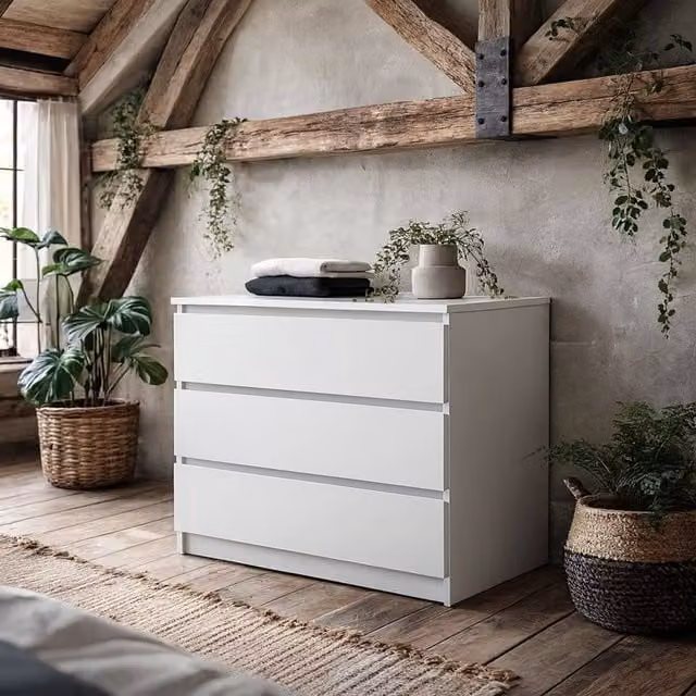 Wyld Haus Budapest White 3 Drawer Chest in Glossy Laminated Wood, W/D/H: 77 x 50 x 70.1 cm – 1