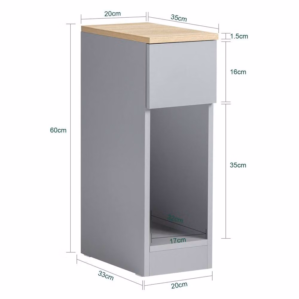 SoBuy Set of 2 Modern Slim Bedside Tables in Grey with Open Shelf and Drawer – 3