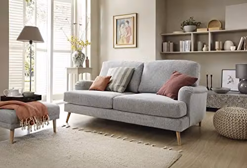 Abakus Direct Harper 3 Seater Sofa in Light Grey Smart Chenille Fabric