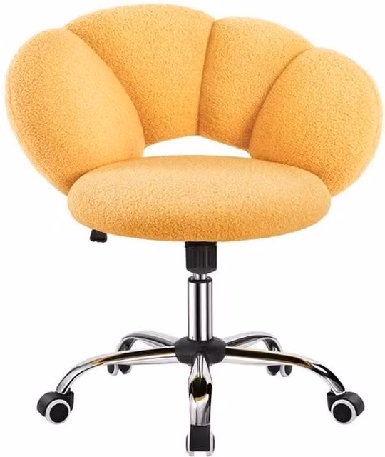 Kelvenix Yellow Bouclé Fabric Swivel Makeup Vanity Chair with Castors