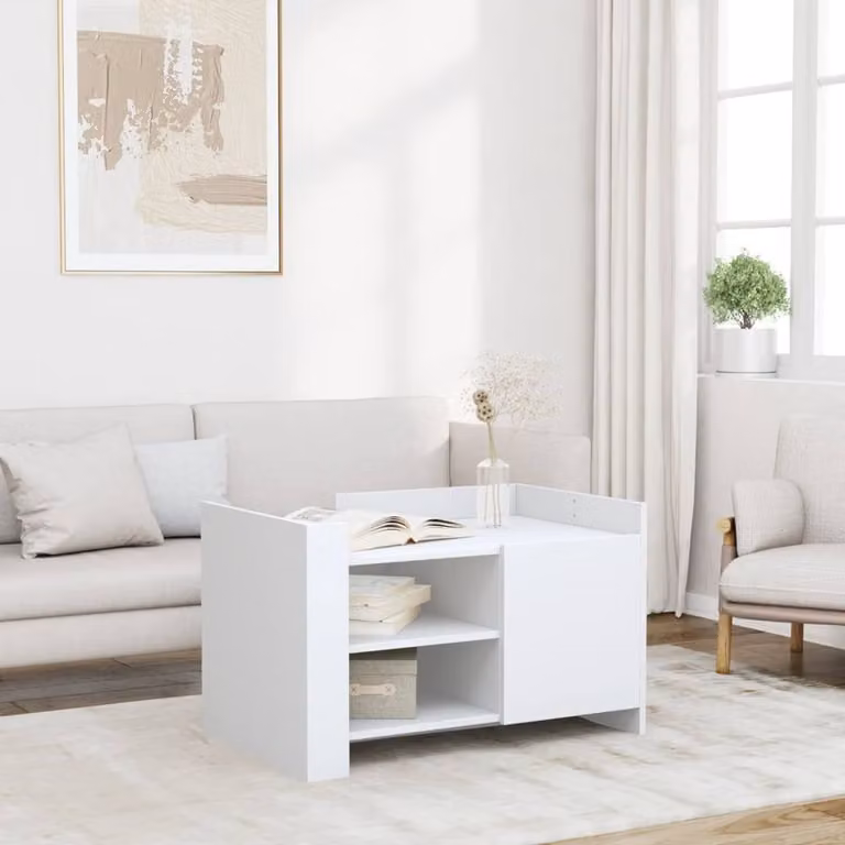 Berkfield Home White Rectangular Coffee Table in Engineered Wood W/D/H: 80 x 50 x 50 cm