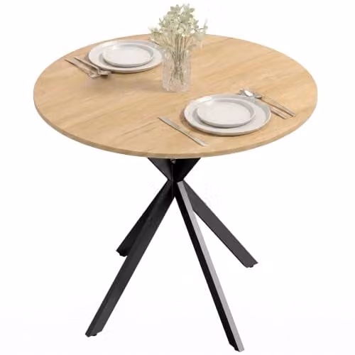 HOMCOM Round Industrial Dining Table with X-Frame Steel Legs in Oak and Black, Diameter: 80 cm, Height: 75 cm – 1