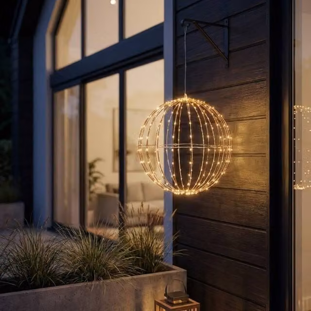 Garden Greatness Hanging Copper Dual Solar Sphere with Warm White LED Light
