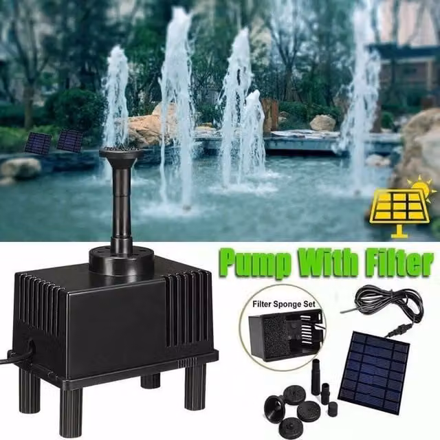 NESTLUNE Solar Panel Powered Water Feature Fountain Pump for Garden and Pools, Black