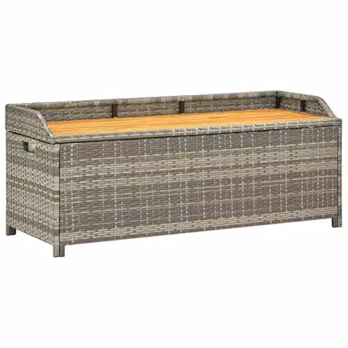 vidaXL Modern Grey Poly Rattan Garden Storage Bench with Acacia Wood, W: 120 cm, D: 50 cm, H: 50 cm – 1