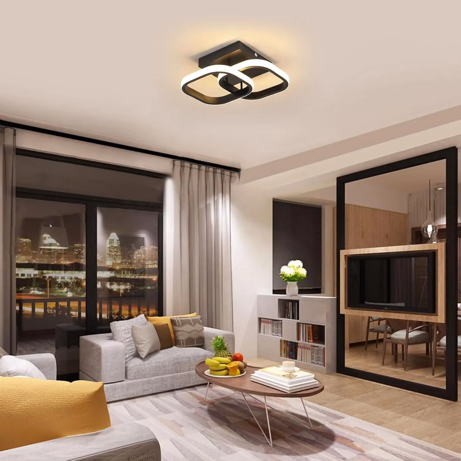 COMELY Modern Square LED Ceiling Light, 22W, Warm White 3000K, Black – 2