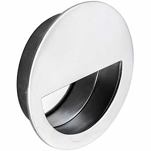 Loops Circular Low Profile Recessed Flush Pull in Bright Stainless Steel, Diameter: 9 cm