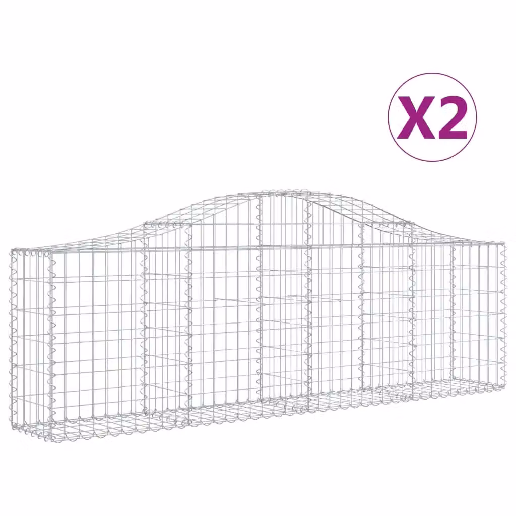Berkfield Home Arched Gabion Baskets, 2 Piece Set, Silver Galvanised Steel, W: 200 cm, D: 30 cm, H: 60-80 cm – 2