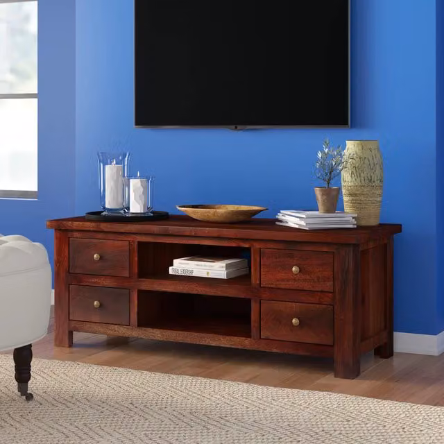 Maharani Classic Mango Wood TV Cabinet with Drawers in Brown