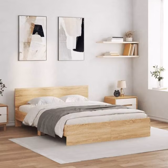 Berkfield Home Sonoma Oak Bed Frame in Brown, W: 140 cm, L: 200 cm – 1