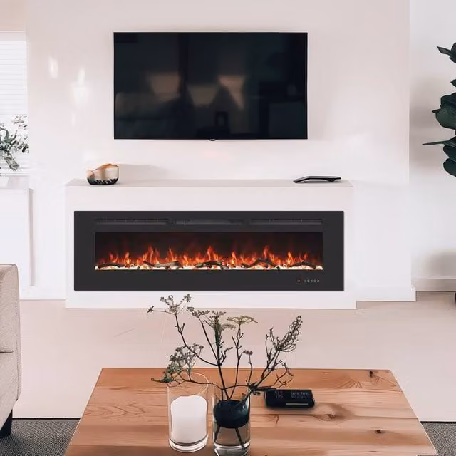 Valuxhome Black Recessed Electric Fireplace with 13 Colours and 1500W Heater, W: 127 cm, H: 45 cm, D: 15 cm