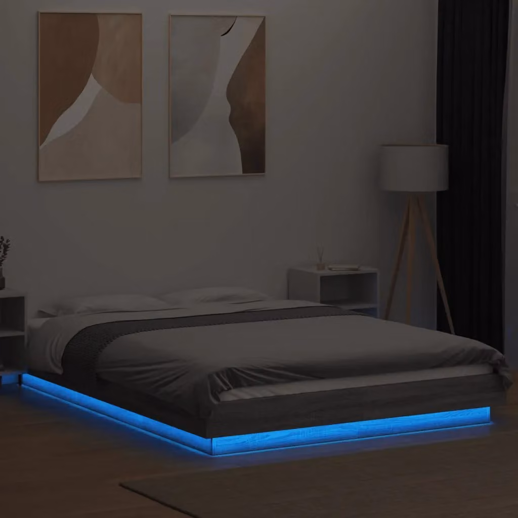 Berkfield Home Grey Sonoma Bed Frame with LED Under-Bed Lighting and USB Charging Port, W/D/H: 140 x 200 cm – 3