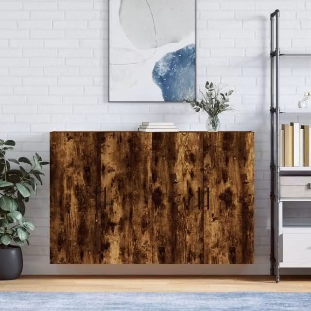 Berkfield Home Set of 2 Wall Mounted Cabinets in Smoked Oak Brown, W/D/H: 69.5 x 34 x 90 cm