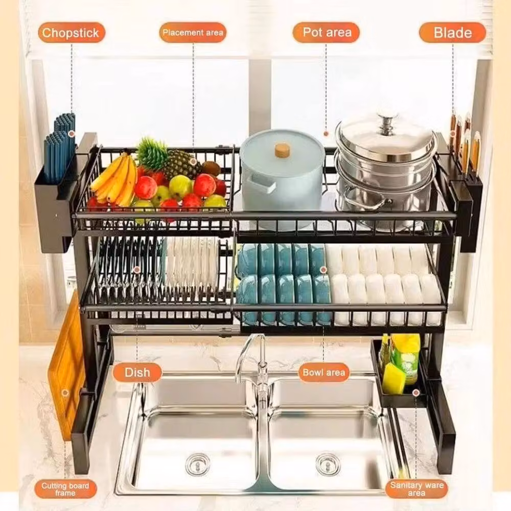 SPETLEK 2 Tier Expandable Over The Sink Dish Drying Rack in Black – 3
