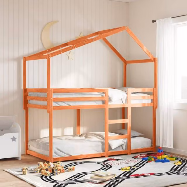 Berkfield Home Single Solid Wood Pine Bunk Bed in Wax Brown, W/D/H: 90 x 190 cm – 1