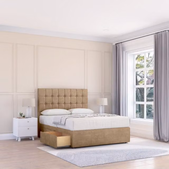 Sloomy Alabama Upholstered Divan Bed Base and 26 inch Struts Headboard, Brown, W: 90 cm, D: 200 cm