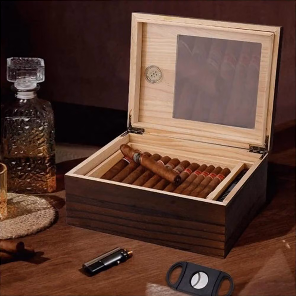 Nordara Solid Cedar Wood Cigar Humidor with Glass Top in Brown – 5