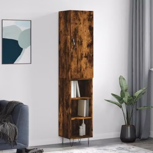 vidaXL Industrial Highboard in Smoked Oak, Brown Engineered Wood and Metal, W/D/H: 34.5 x 34 x 180 cm – 2