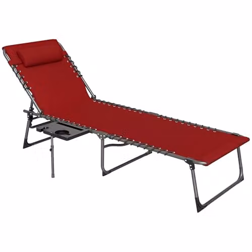 Outsunny Red Folding Sun Loungers with Cup Holder and Side Pocket