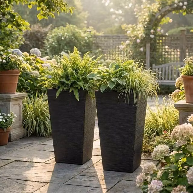 Nicoman Avondale Seagrass Black Tall Square Rubber Planter, 2 Pack, W/D/H: 33 x 33 x 61 cm