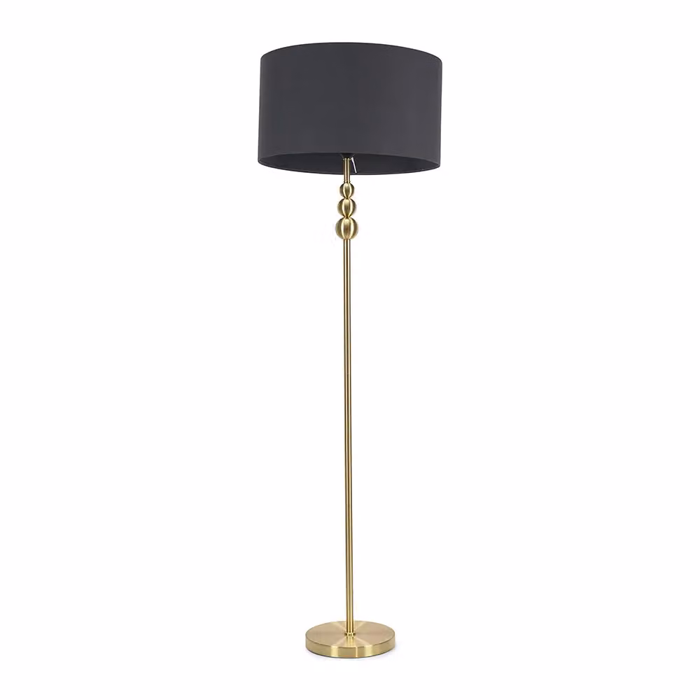 ValueLights Marissa Gold Stacked Ball Floor Lamp with Charcoal Grey Fabric Drum Shade – 2
