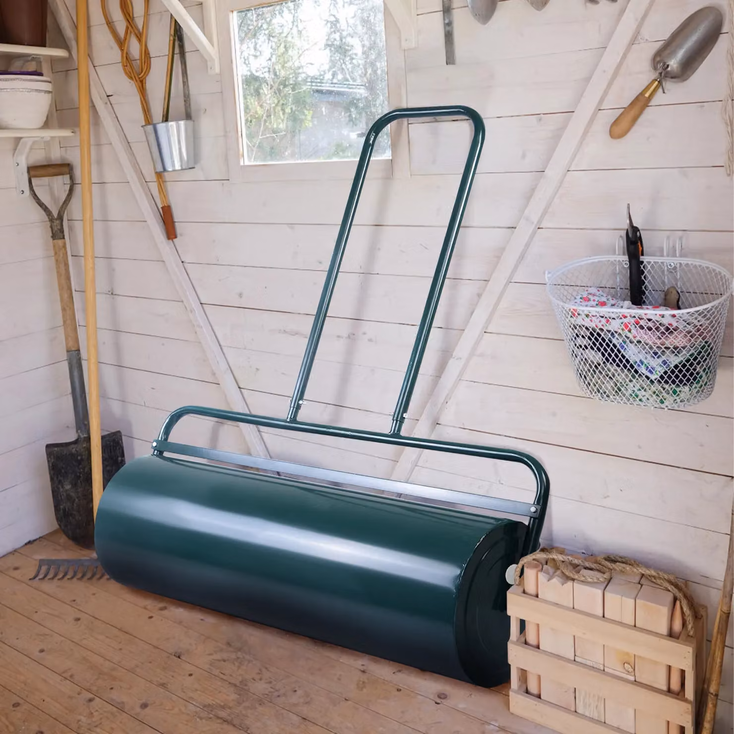 Gymax Lawn Roller with U-Shaped Handle, 63L Capacity, Dark Green – 6