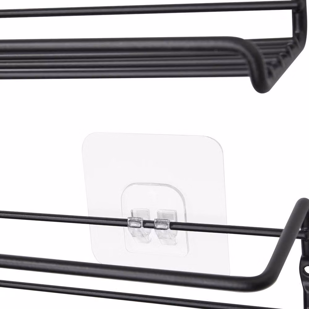 Garden Sanctuary Set of 4 Black Metal Wall Mounted Industrial Kitchen Spice Racks – 5