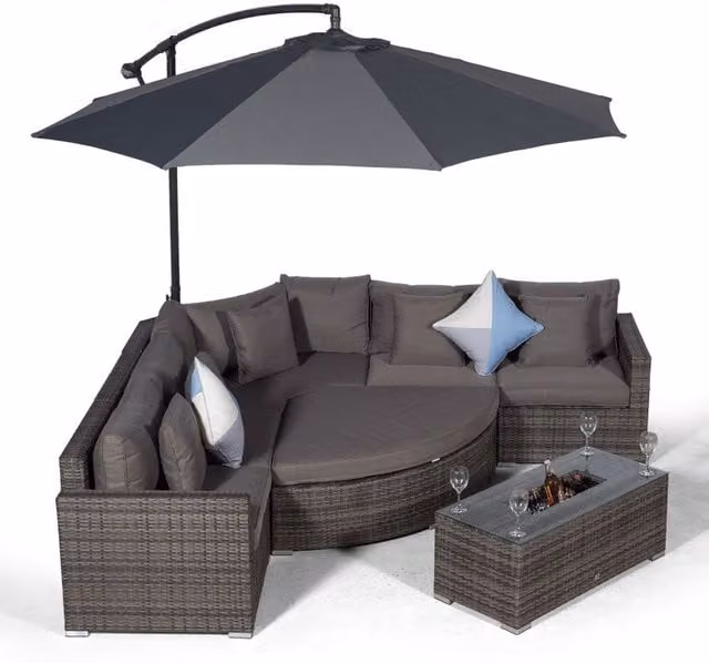 Giardino Santorini 5 Seat Grey Rattan Sofa Set with Ottoman and Drinks Cooler Coffee Table