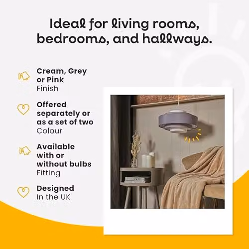 ValueLights Hampshire Modern 5 Tier Fabric Ceiling Pendant Shades in Grey and Yellow, Set of 2, Shade Width: 35 cm – 2