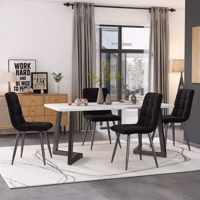 Merax Black and White Marble Effect Rectangular Dining Table with Metal Legs W/D/H: 117 x 68 x 75 cm – 1