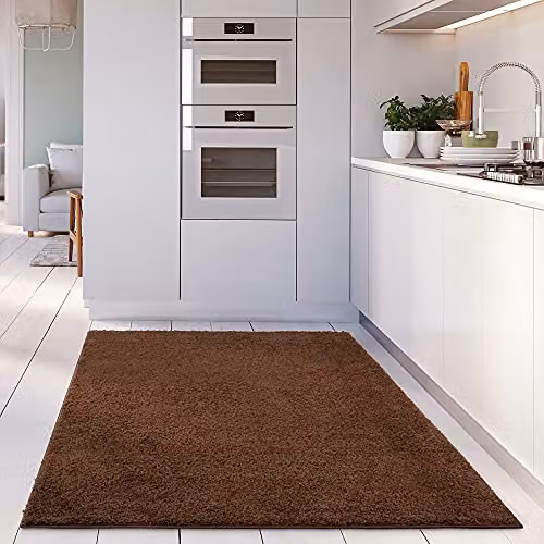 THE RUGS Brown Plain Shaggy Living Room Rug, W/D/H: 200 x 290 x 3 cm – 3