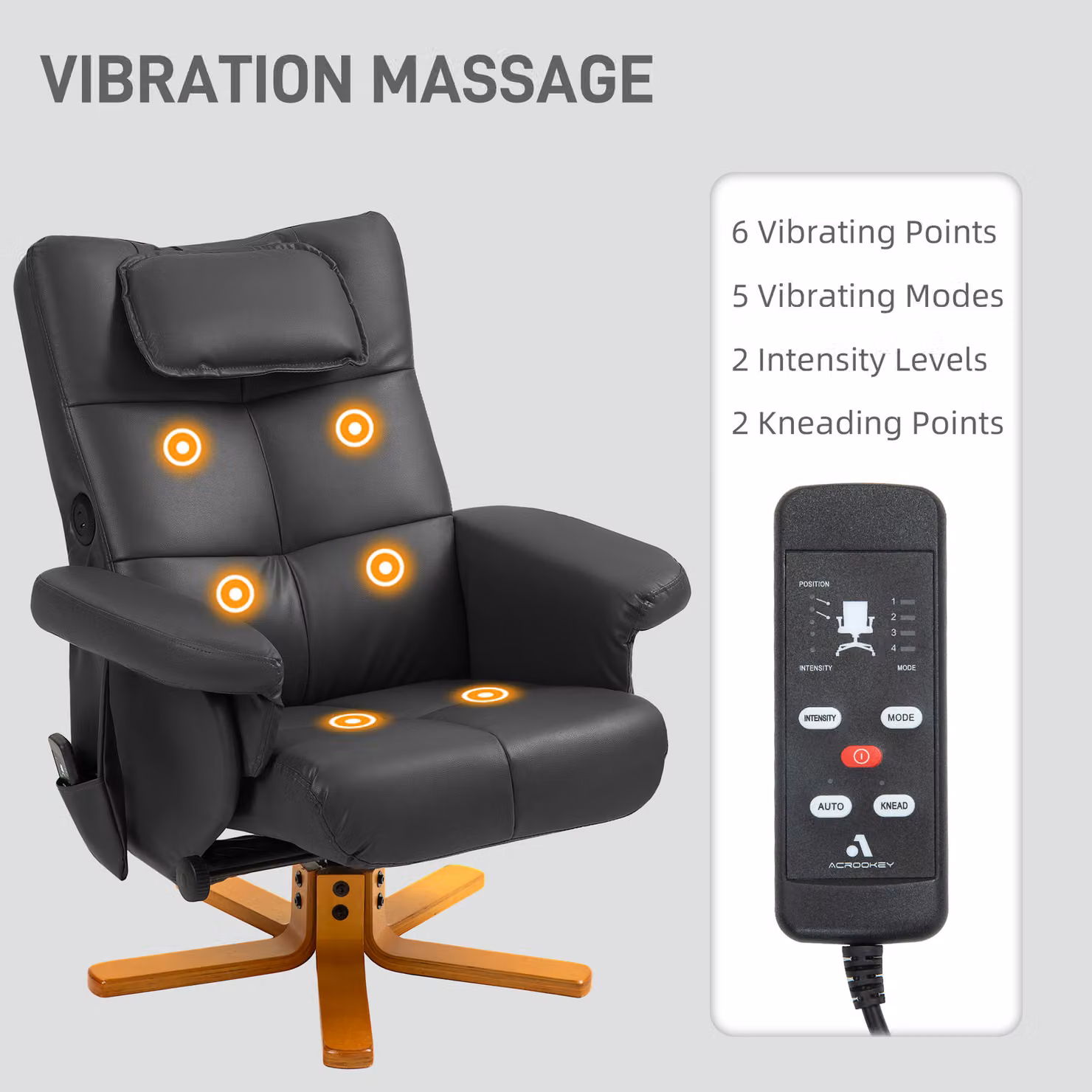 HOMCOM Faux Leather Massage Recliner Chair with Storage Ottoman in Black – 4