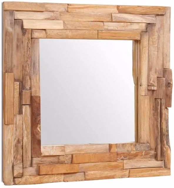 Berkfield Home Rustic Square Wood Wall Mirror in Brown, W: 60 cm, H: 60 cm – 1