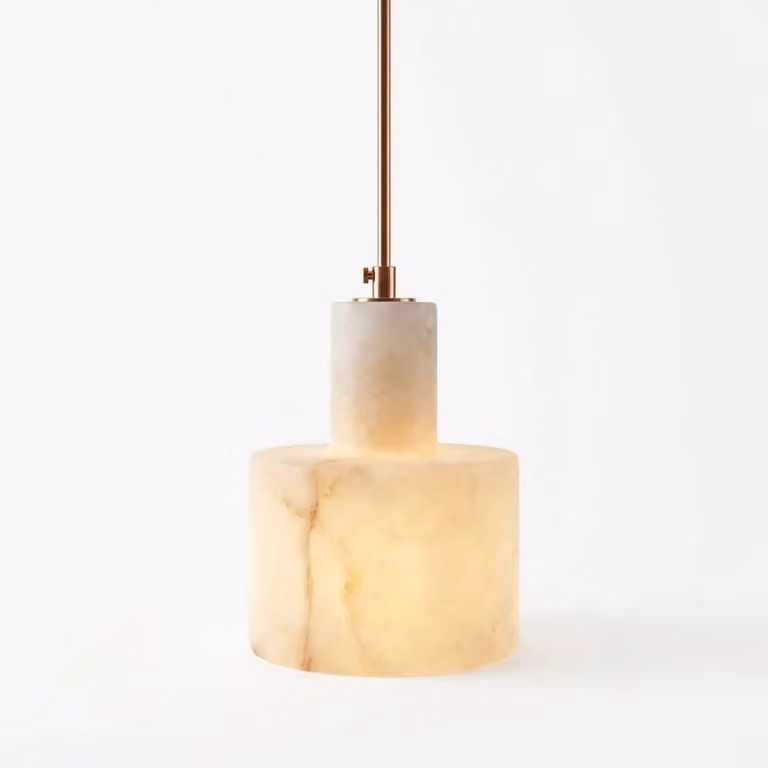 Araco Lumière Frozen Zela Alabaster Pendant Light in White and Gold/Brass