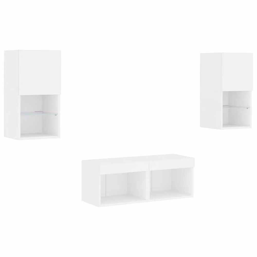 Berkfield Home 4 Piece Modern White Wall Mounted TV Cabinet Set with Integrated LED Lighting – 2