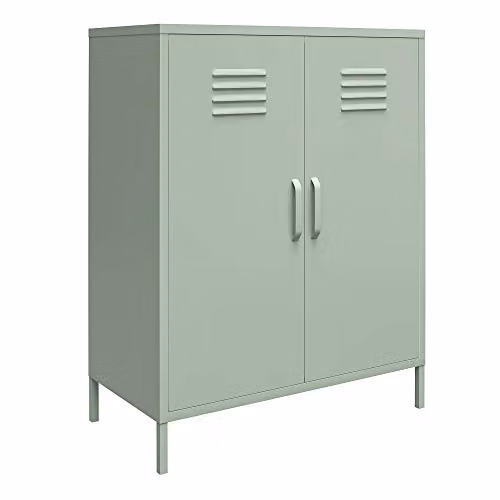 Mission District Modern Green Lacquered Storage Cabinet with 2 Hinged Doors, W/D/H: 80 x 40 x 102 cm – 1