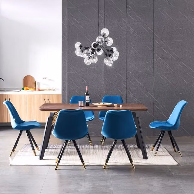 Life Interiors Sofia Cosmo LUX Modern Rectangular Dining Set with Table and 6 Blue Chairs