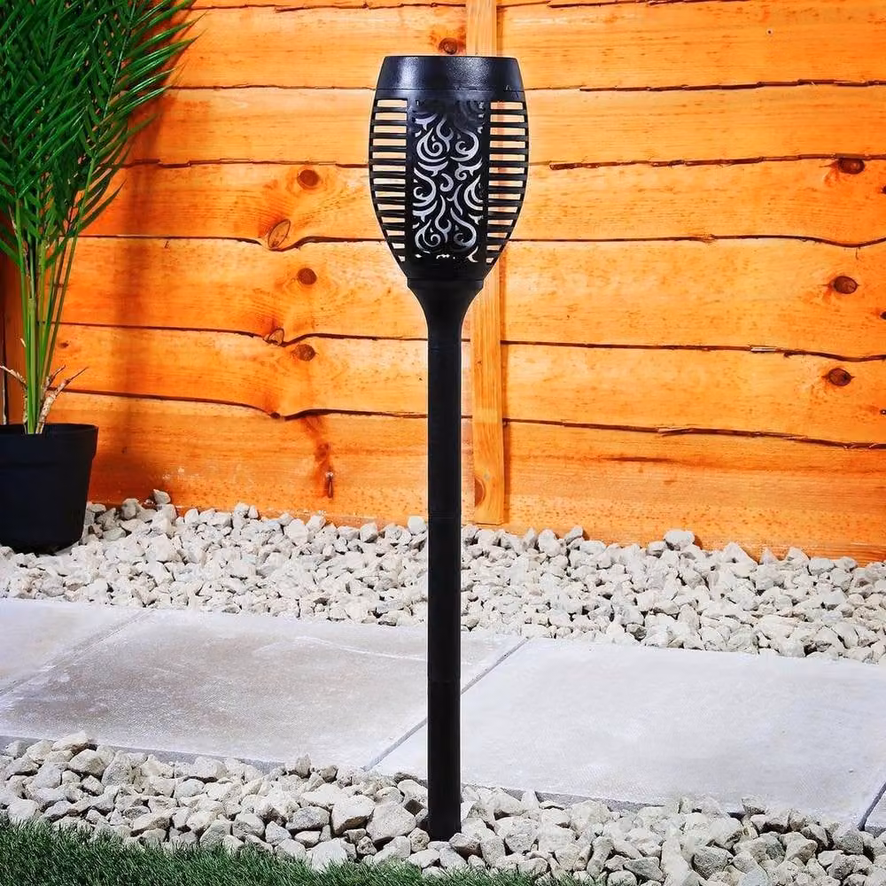 NESTLUNE Solar Dancing Flame LED Torch Stake in Black – 4