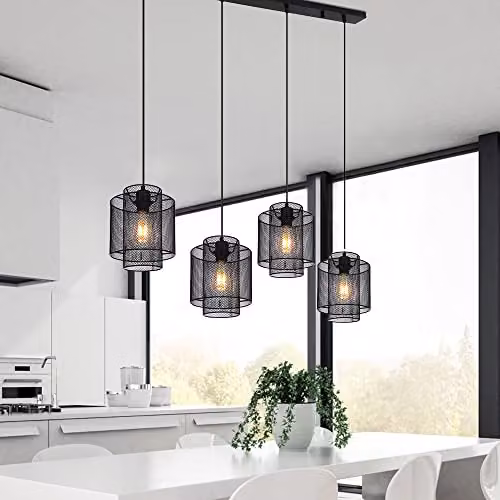 Globo Lighting Industrial Black Metal Pendant Light with 4 x E27 Bulbs, W/D/H: 120 x 20 x 20 cm – 3