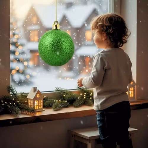 Shatchi Green Round Glitter Christmas Bauble, Diameter: 25 cm – 8