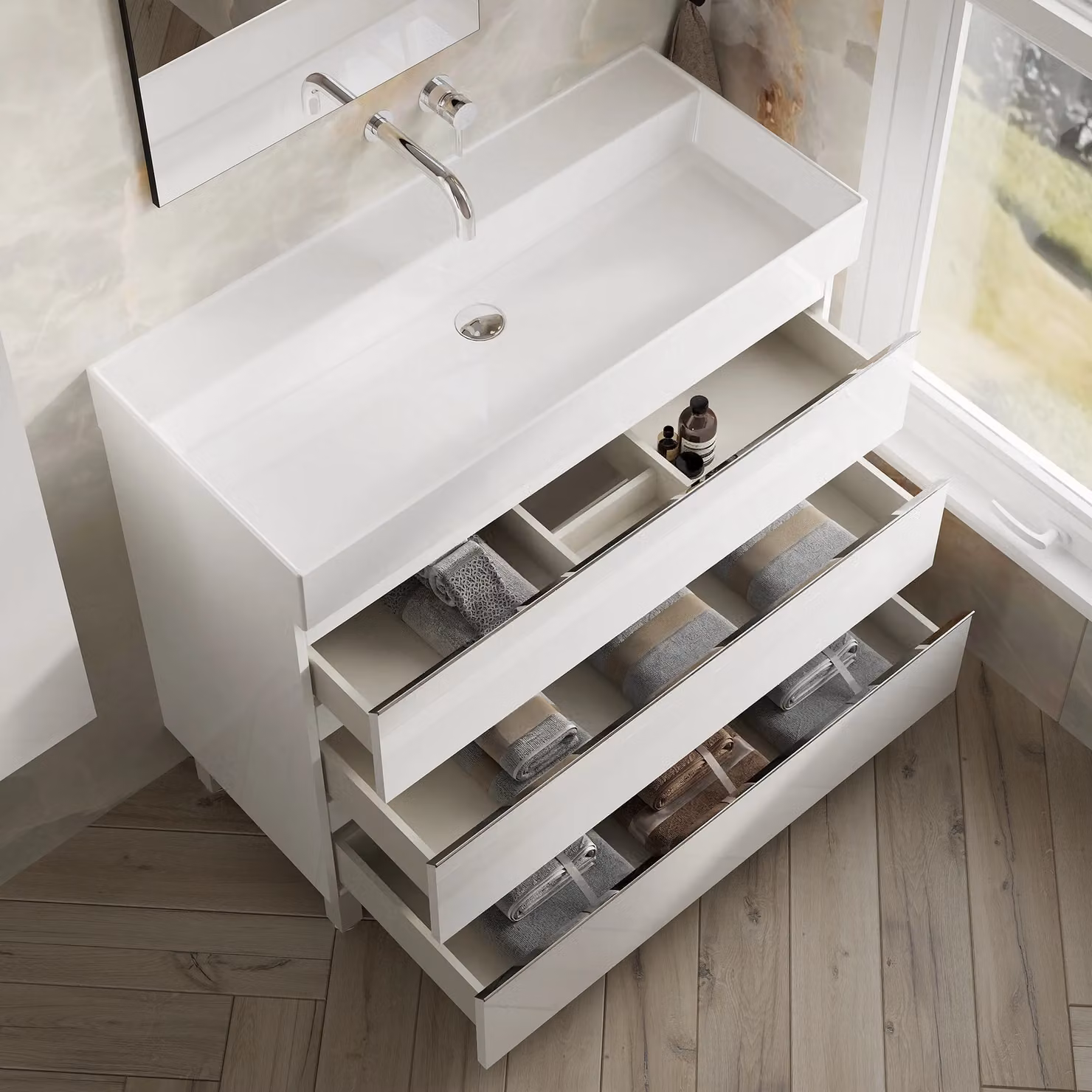 Banyetti Vatilla 1000mm Floorstanding Vanity with Veneto 0 TH Basin in Gloss White – 2