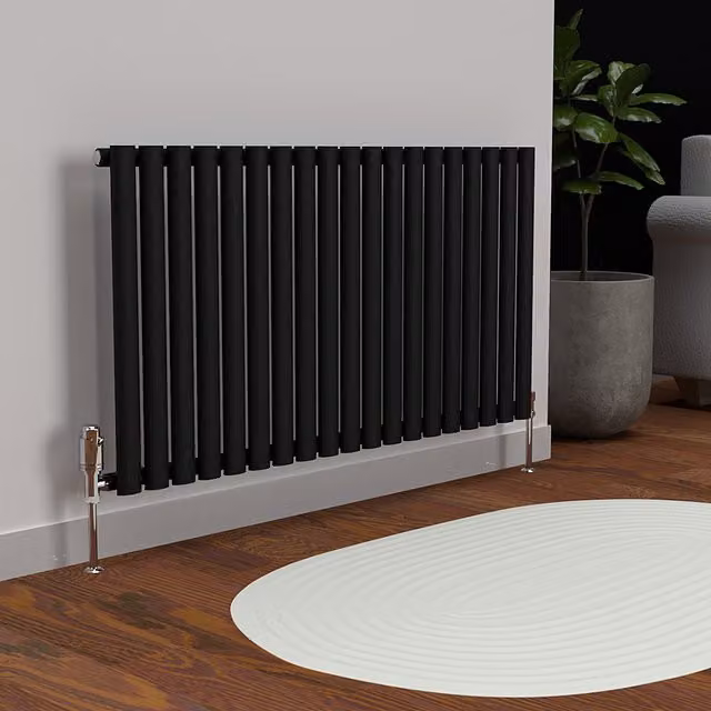 Lux Heat Oval Horizontal Coloured Radiator in Black, W: 114 cm, H: 60 cm