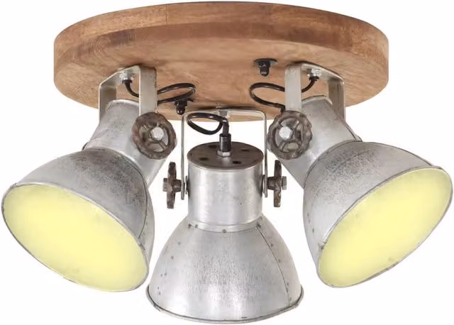Berkfield Home Industrial Ceiling Lamp in Silver and Brown with E27 Socket, W: 42 cm, D: 27 cm – 1