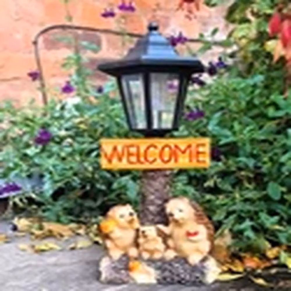 EONLION Solar Powered Hedgehog Garden Ornament Welcome Lamp, Multicolour, H: 34.0 cm, W: 15.0 cm, D: 11.0 cm – 2