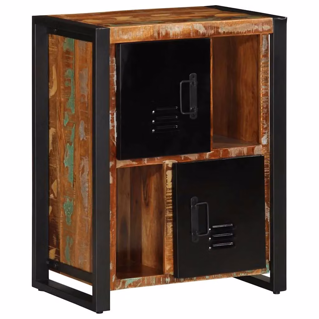 Berkfield Home Multicolour Reclaimed Solid Wood Sideboard in Black, W/D/H: 55 x 35 x 70 cm – 3