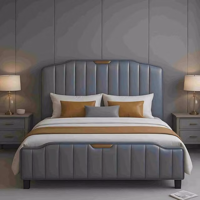 Furniture Maxi Maxi Men's Retro Double Bed Frame in Blue Upholstered PU Leather – 1