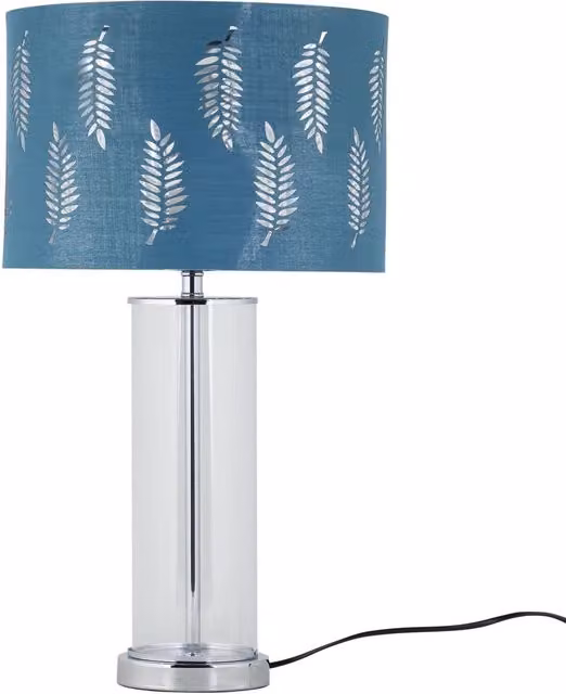First Choice Lighting Aura Chrome Table Lamp with Teal Fern Cut Out Silver Inner Shade – 1
