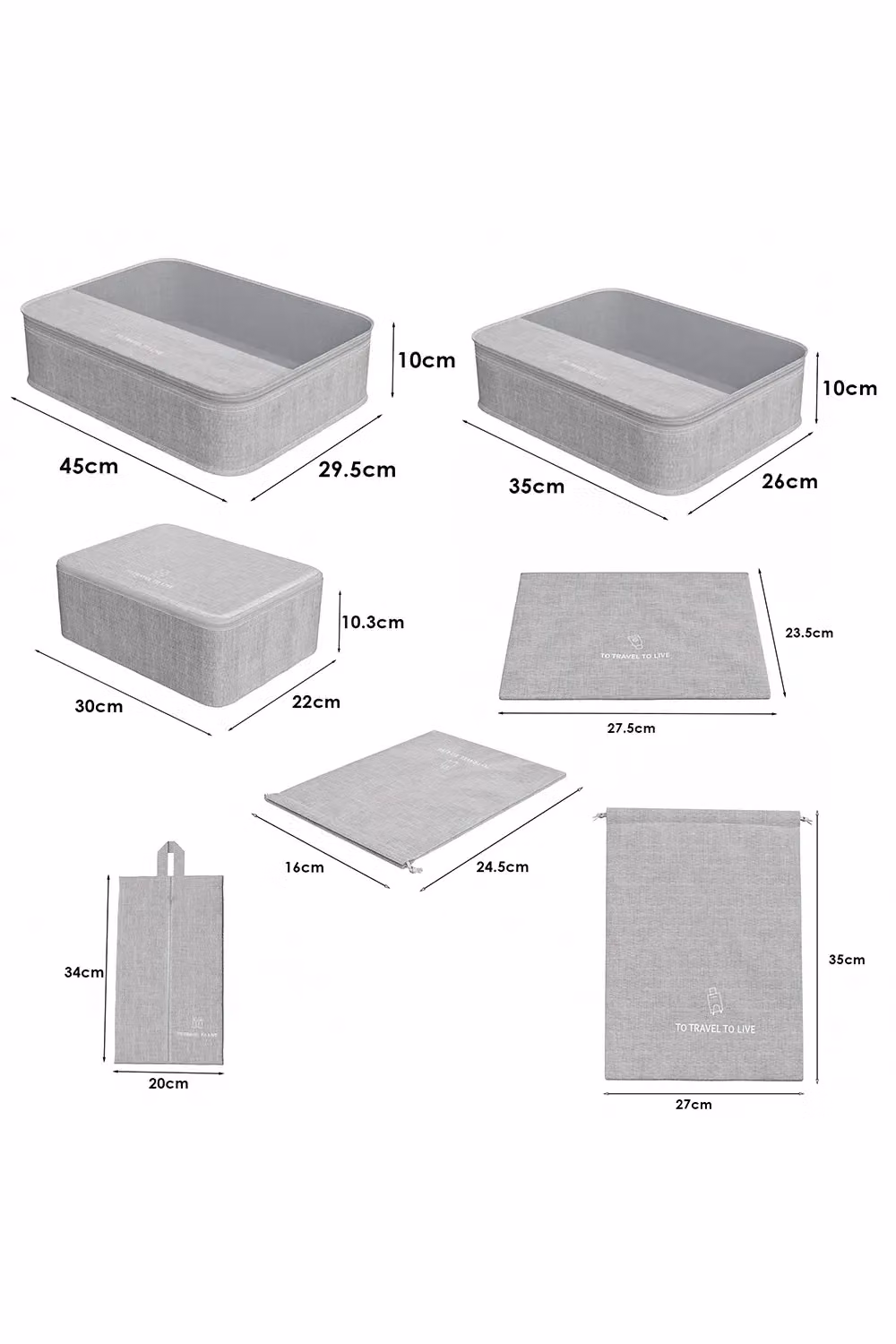 Living and Home 7-Piece Luggage Packing Organiser and Travel Accessory Storage Bag Set in Grey – 2