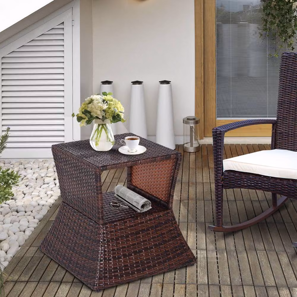 ERGOVEXA Brown Polyrattan Outdoor Coffee Table with UV Resistance – 3