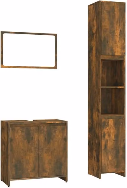 Berkfield Home 3 Piece Modern Brown Smoked Oak Bathroom Furniture Set – 1